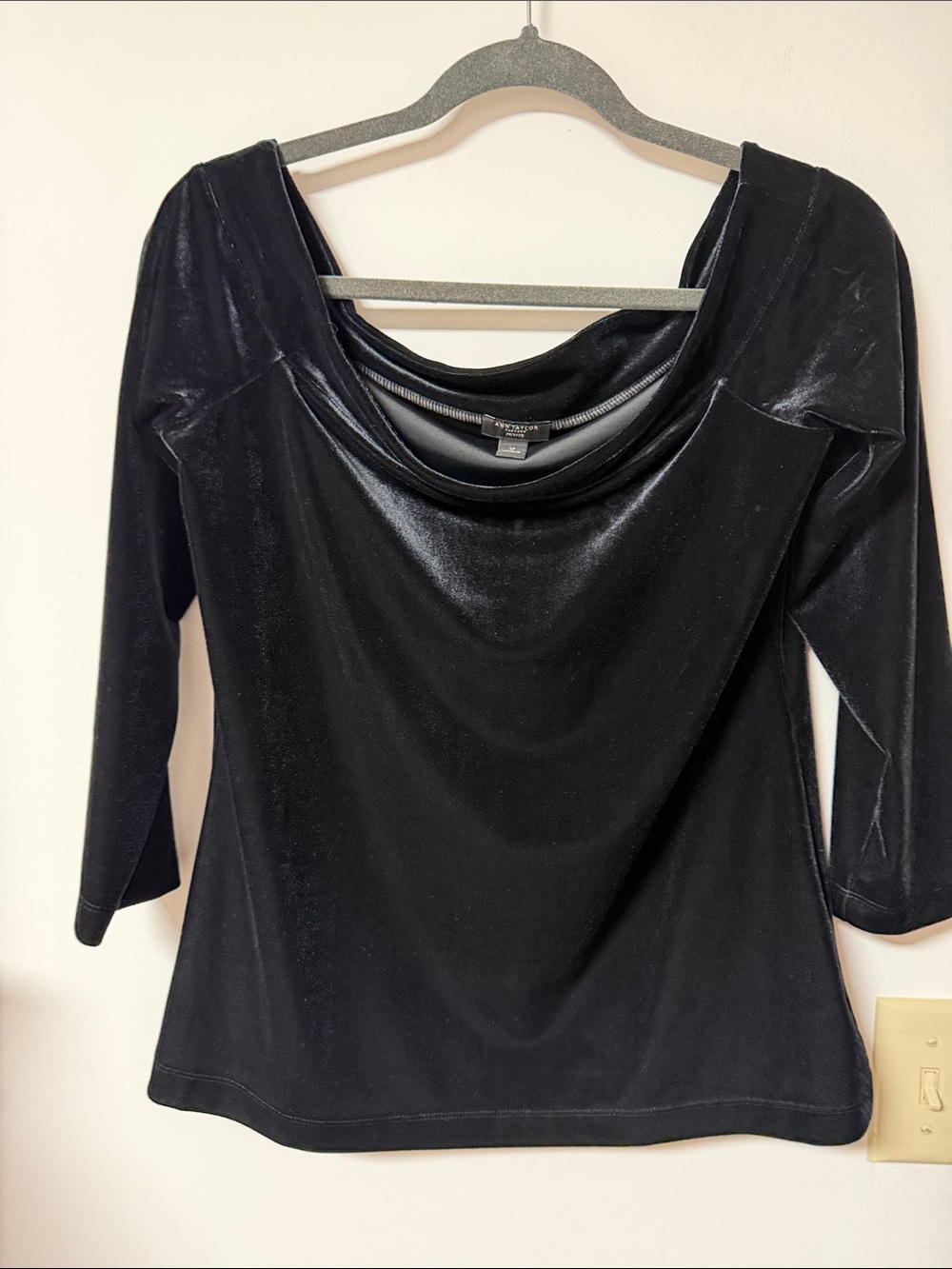 Ann Taylor Factory Black Velvet Cowl Neck Long Sleeve Top